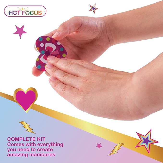 Hot Focus Scented Nail Boutique – 168 Piece Unicorn Nail Art Kit Includes Press on Nails, Nail Patches, Nail Stickers, Nail Polishes, Nail File and Ring – Non-Toxic Water Based Peel Off Nail Polish