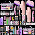 Nail Kit for Beginners with Everything: Practice Hand Acrylic Nail Set Professional Powder Drill Liquid Starter Kits with U V Lamp in Cosmetic Gift Bag for Women Salon Home (Sliver)