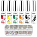 Vtrem 6 Colors Chrome Platinum Glitter Gel Nail Polish Including Sparkly Shiny White Orange Gel Polish Kit Nail Rhinestones Matrix Gel Nail Polish Home DIY Manicure Nail Salon Varnish