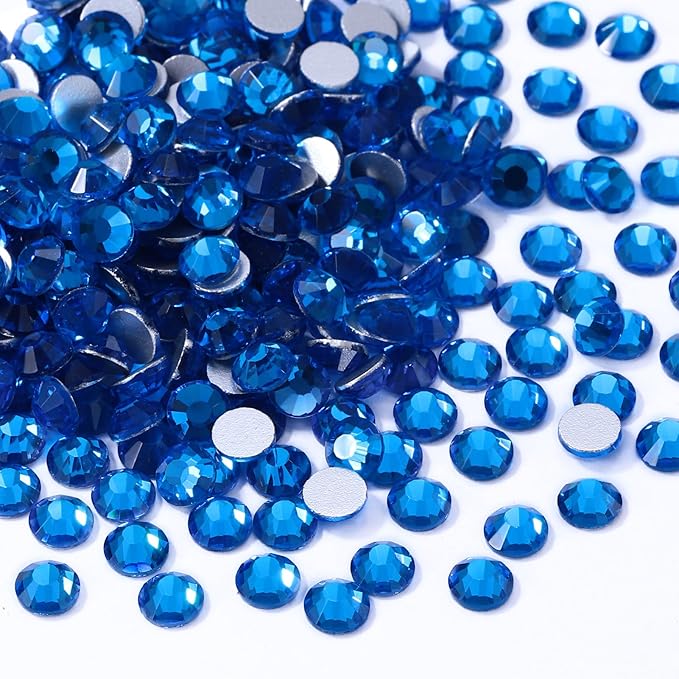 Capri Blue Flatback Rhinestones, Glass Rhinestones for Nail Art and Craft, Glue Fix, Loose Crystal Gemstones(Capri Blue, SS30, 288pcs, 6.4-6.6mm)