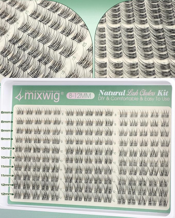 Short Lash Clusters 8-12MM Natural Eyelash Clusters Invisible Band Cluster Eyelash Extensions Wispy Cluster Lashes C Curly Individual Lashes 150PCS DIY Lash Extension by Lvmixwig