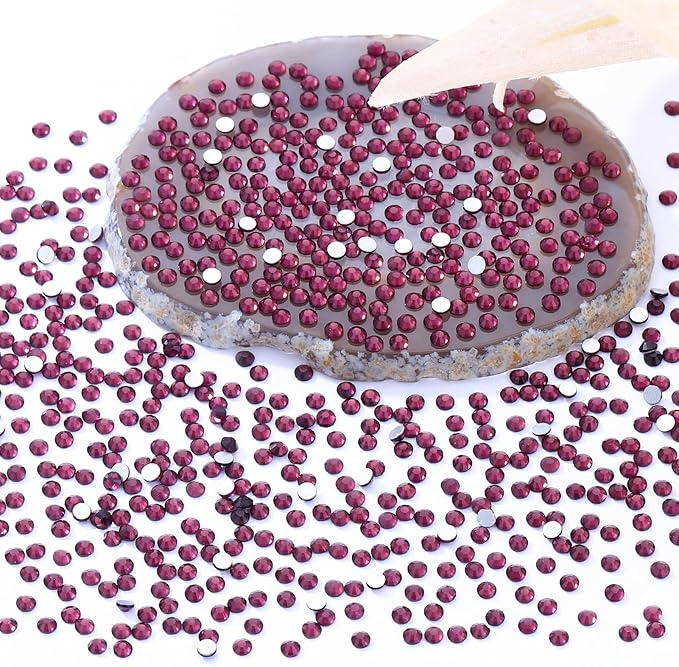 Purple Flatback Rhinestones, Glass Rhinestones for Nail Art and Craft, Glue Fix, Loose Crystal Gemstones(Purple, SS6, 2880pcs, 1.9-2.0mm)