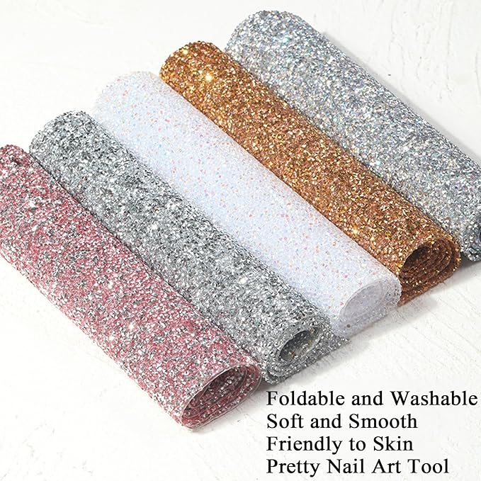 Crystal Nail Art Table Mat Shiny Manicure Hand Rest Pad Foldable Arm Rest for Nails Tech Practice Hand Holder Makeup Mat for Vanity Nail Art Tools