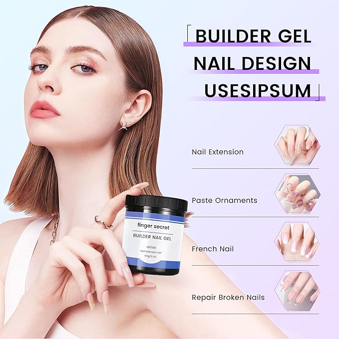 FINGER SECRET Hard Gel For Nails Builder Gel for Nails,White Transparent Pink Nude 3D Sculpting for Nail Extension & Builder 5.3fl.Oz/150g