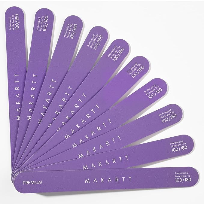 Makartt Nail File - 100/180 Grit Emery Boards for Nails, 10pcs Professional Dual-Sided Fingernail Files for Natural Acrylic Nails, Reusable Nail Care Manicure Set for Salon & DIY Use, Purple