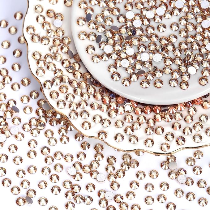 2000PCS Golden Shadow Rhinestones Bulk, Flat Back Crystal Glass Stone Round Gems,SS30, 6.4-6.6mm