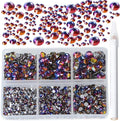 Bymitel 5000 Pieces 6 Mixed Sizes Glue Fix on Glass Rhinestones Round Crystal Gems Flatback for DIY Jewelry Making with one Picking Pen(6-Sizes 5000PCS, Blue Volcanic)