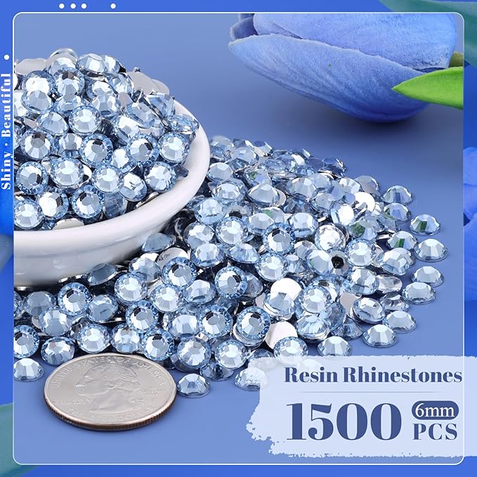 1500PCS 6mm Resin Rhinestones in Bulk (Light Blue), Bedazzling Flatback Crystals Rhinestones for Crafting DIY Nail Decoration, Gems Diomand Charms for Tumbler Shoes Clothing Fabric