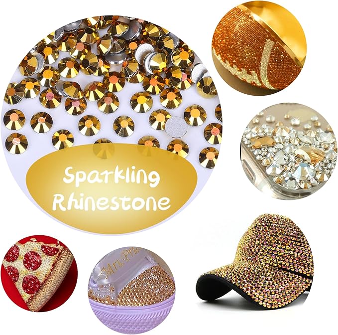 10000PCS Gold Rhinestones Bulk, Flat Back Crystal Glass Stone Round Gems,SS16, 3.8-4.0mm