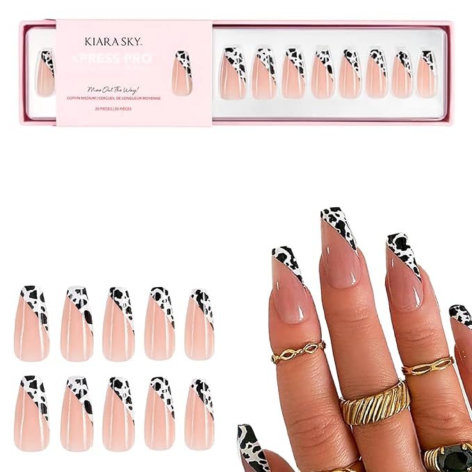 Kiara Sky Press On Nails | XPRESS PRO 100% Acrylic Nails | 30-Piece Kit Includes Nail Glue, Cuticle Pusher, File & Prep Pad | Coffin Medium - Moo Out The Way