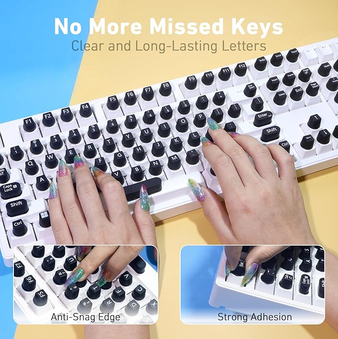 130 Pcs Raised Silicone Keyboard Sticker for Long Nails Typing and Gaming, Stable and Comfortable, Anti-Damage Symbolic and Alphanumeric Keys for Keyboards and Laptops (Black, 130pcs)