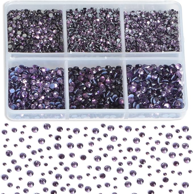 8000pcs Hotfix Rhinestones Flatback,Rhinestones for Crafts Clothes Mixed 6 Sizes, Hotfix Crystals with Wax Pencil Kit, SS3-SS12,Tazanite
