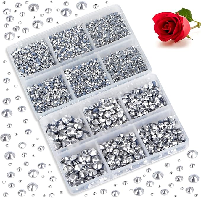 Bymitel Hotfix Crystal Rhinestones Round Gems for Crafts,Mixed 6 Sizes with Wax Pencil Kit, Labrdor 1.6-6.3mm SS4-SS30/8000pcs