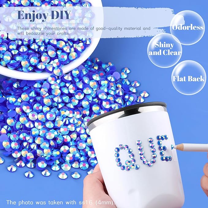 1500PCS 6mm Resin Jelly Rhinestones in Bulk (Dark Blue AB), Bedazzling Flatback Crystals Rhinestones for Crafting DIY Nail Decoration, Gems Diomand Charms for Tumbler Shoes Clothing Fabric