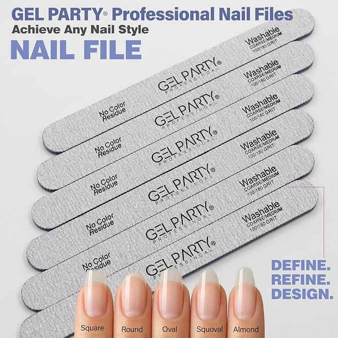 Professional Nail Files and Buffers Kit (12 Pcs) 100/180 Grit Double Sided Emery Boards for Acrylic Gel Nails+Colorful Sanding Buffer Blocks - Washable Manicure Tools for Salon & Home-Set C