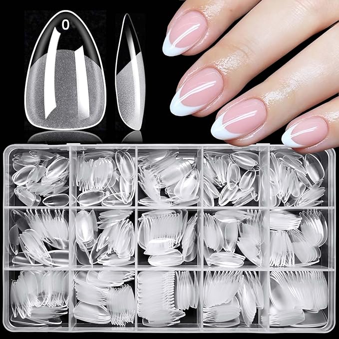 LoveOurHome 360pc Short Almond Nail Tips Clear Fake Nails Short Almond Gel Nail Tips Full Cover Acrylic Nails Clear Press on Nails XS Stiletto False Nail 15 Sizes Fingernail for Gel Nail Extension