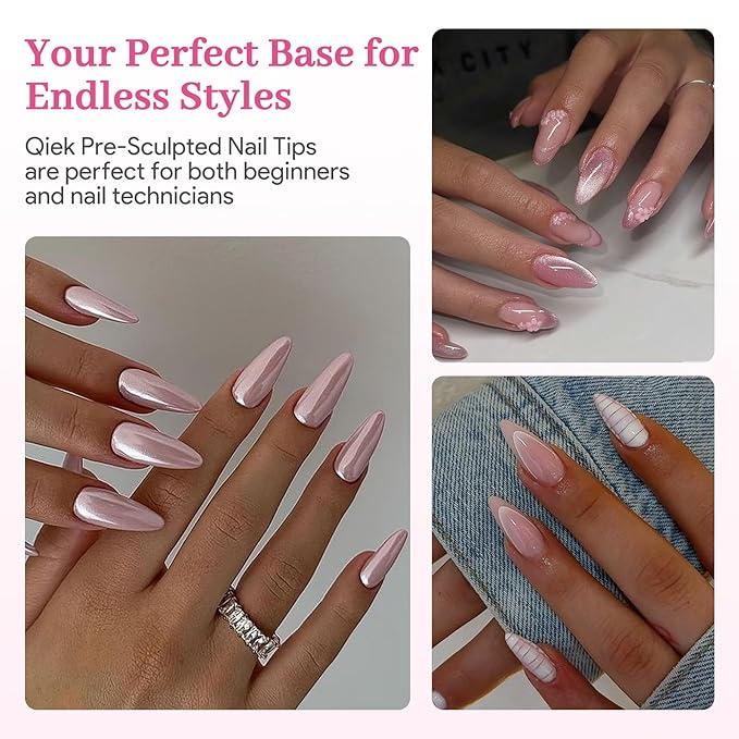 Medium Almond Pre-Building Nail Tips, 15 Sizes 240 PCS Pre-shaped Apex Pink Soft Press On Fake Nail Half Matte Gel Nail Extensions Strong Thick Acrylic Tip for DIY Beginners & Salon Manicure