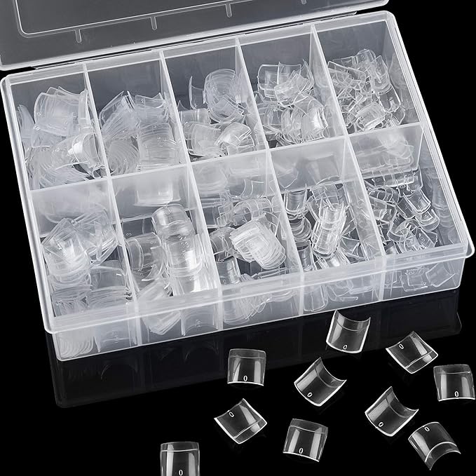 FEBSNOW 1000PCS Acrylic Nails 10 Sizes Artificial Half Cover False Flake Tips for Nail Salon, Shop, DIY Art - Ballerina Short French Nail Tips