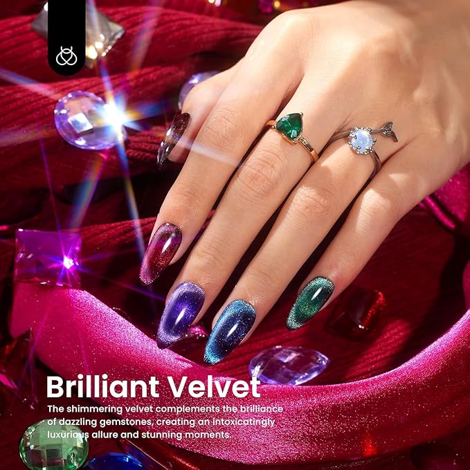 Beetles Cat Eye Gel Nail Polish Set, 6 Colors Glitter Gel Polish Kit Red Pink Shiny Brown Burgundy Purple Blue Green Magnetic Effect Sparkle Stunning Soak Off UV Manicure Gifts for Women