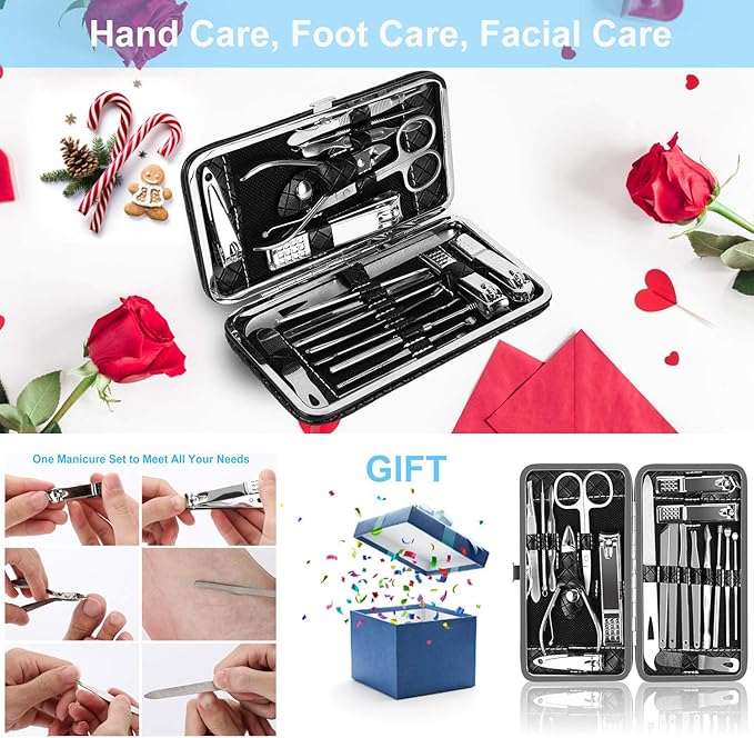 Manicure Kit, OKOM Manicure Set, Mens Grooming Kit, Nail Care Set, Manicure Kit for Men and Women,Nail Kit,Nail Clipper Set,With Tweezers and Toenail Clipper Large Nail Clipper Kit,Gifts for Men Women