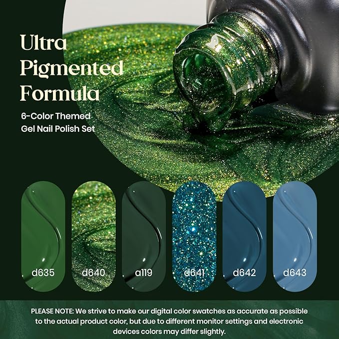 Beetles Green Gel Nail Polish Set - Boundless Forest Dark Green Gel Polish, 6 Colors Soak Off Uv LED Nail Lamp Gel Nail Kit Home DIY Manicure Nail Salon St Patrick Day