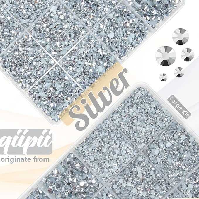 Metallic Silver Resin Rhinestones w B7000 Jewelry Glue for Bedazzling Crafting 2mm-6mm Flatback Jelly Stones Diamonds Gems Bedazzler Kit Charms for Nails Face Eye Makeup Tumblers Crafts Clothes