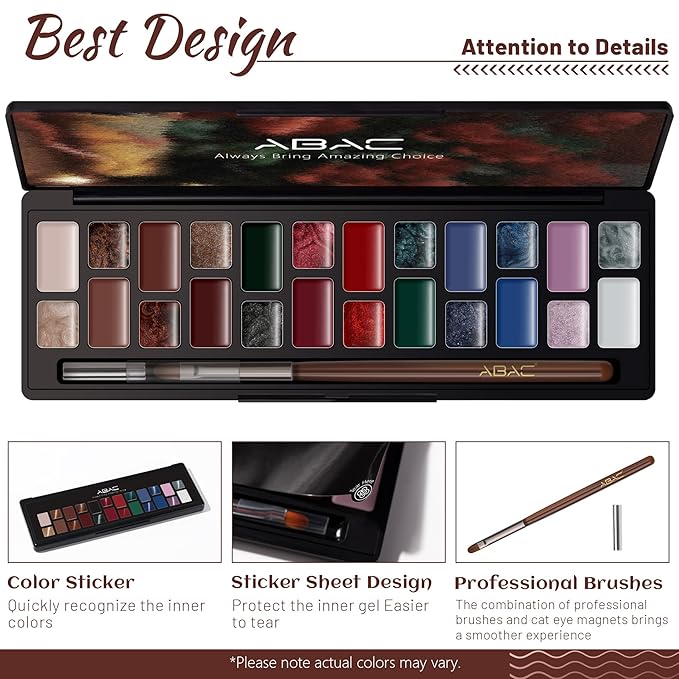 ABAC Solid Cat Eye Gel Nail Polish Palette - Hema-Free Magnetic Winter Shades Chestnut Red,Emerald Shimmer w/Pro Magnet & Brush Christmas Party Nails,LED/Lamp Curing,Long-Lasting Gift Set