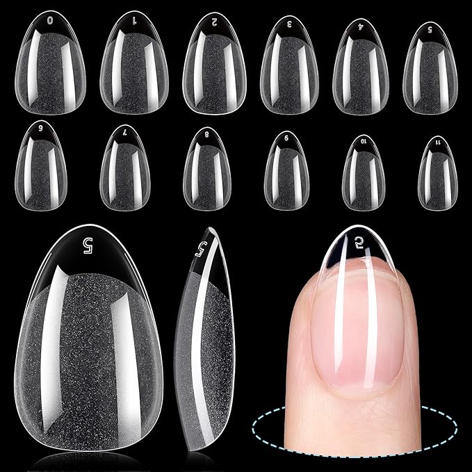TOMICCA Short Almond Nail Tips,192Pcs Nail Tips Fake Nails Acrylic Nail Kit, 12Sizes Gel Clear Nails for Nail Extension Home DIY Nail Salon