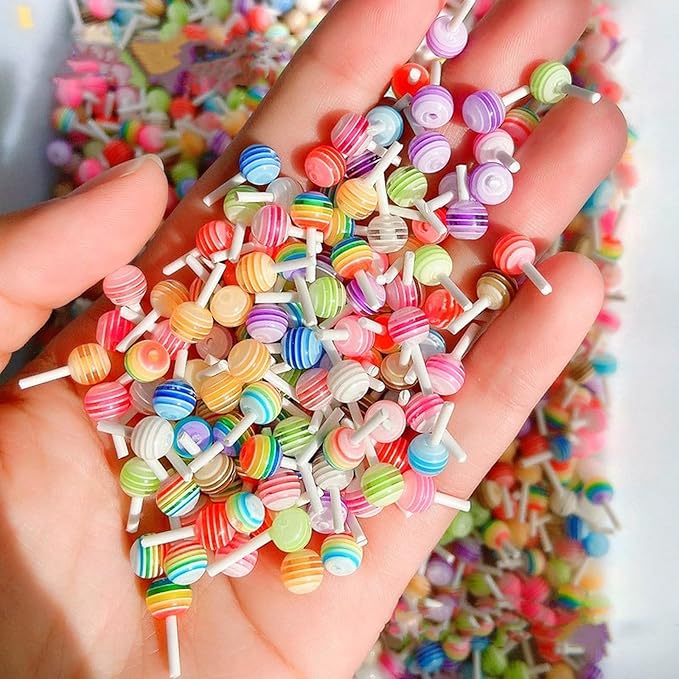 40pcs Rainbow Lollipop Pop Nail Charms Set，0.2" Colorful Candy Sweets Nail Art 3D Ab Crystal Nails Accessories Decoration for Women Girl