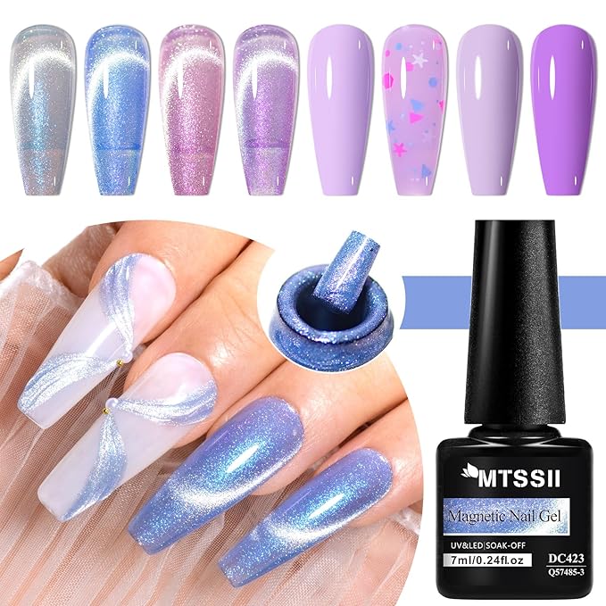 MEET ACROSS 8pcs Gel Nail Polish Set, Soak off UV LED Lamp Gel Nail Polish Cat Eye Set Home Gel Manicure Kit 7ml (Cat Eye + color Gel-5)