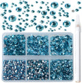 Bymitel 5000 Pieces 6 Mixed Sizes Glue Fix on Glass Rhinestones Round Crystal Gems Flatback for DIY Jewelry Making with one Picking Pen(6-Sizes 5000PCS, Aquamarine)