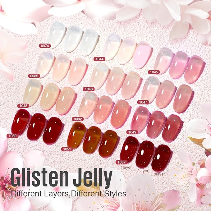 MEFA Jelly Gel Nail Polish Set, 12 Colors Jelly Red Glitter Gel Polish Set Nude Pink Milky White Nail Polish Gel Neutral Transparent Sheer Red Gel Nail Gifts for Women Girl DIY Salon Home Manicure