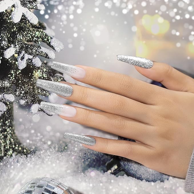 RARJSM Glitter Gel Nail Polish Platinum Silver Shiny Metallic Silver Diamond Gel Polish Sparkly Chunky Pigments Nail Gelpolish Soak off L e d UV Curing Required for Nail Art Salon Manicure Christmas