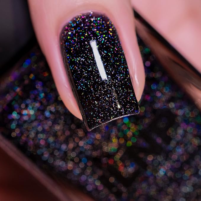 ILNP Cityscape - TRUE Black Holographic Jelly Nail Polish, High Gloss and Sparkle, Long Lasting, Chip Resistant Manicure, Non-Toxic, Vegan, Cruelty Free, 12ml