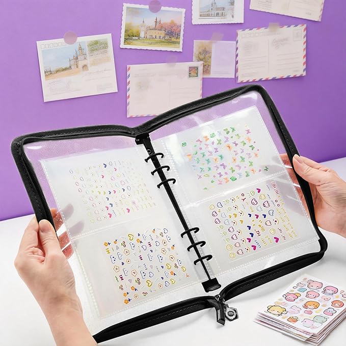 Nail Sticker Book Nail Art Organizer Display 40 Slots Sticker Storage Organizer Binder Empty Stickers Holder DIY Design Tools (black)