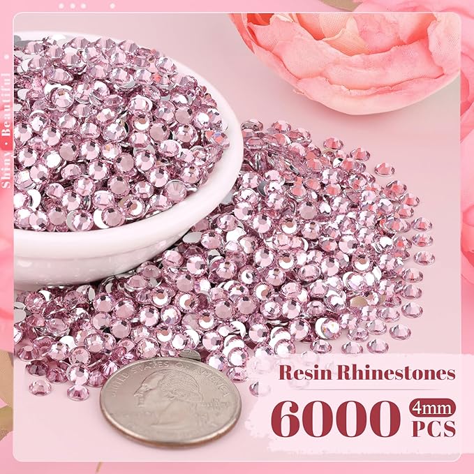 6000PCS 4mm Resin Rhinestones in Bulk (Light Pink), Bedazzling Flatback Crystals Rhinestones for Crafting DIY Nail Decoration, Gems Diomand Charms for Tumbler Shoes Clothing Fabric