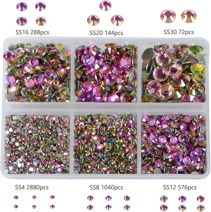 5000Pcs Art Nail Rhinestones Non Hotfix Non-Magnetic Glue Fix Round Crystals Glass Flatback for DIY Jewelry Making with one Picking Pen (6-Sizes 5000PCS, Golden Rose)