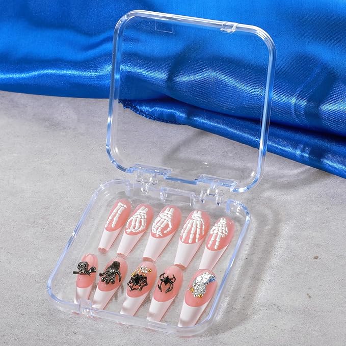Xindojuz 6 Pcs Press On Nail Packaging Box, Acrylic Press on Nail Storage Cases for Pres Ons with 30 Pcs Adhesive Double Sided Tape for Fake Nails Display Storage Boxes Art Home Salon Supplies (Clear)