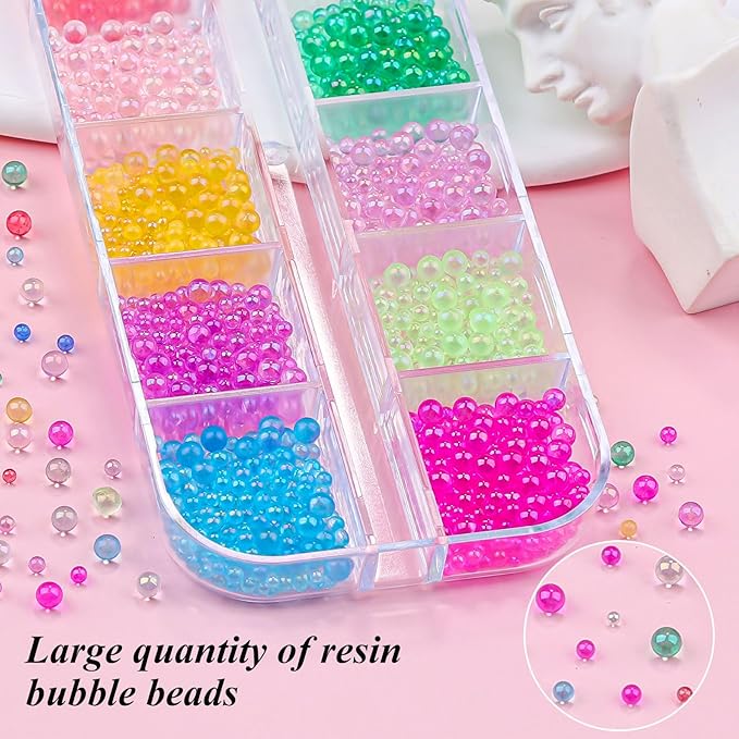 3D Mixed Sizes Bubble Beads Nail Charms Jewelry, 3D Aurora Bubble Beads Nail Charms Colorful Iridescent Mermaid Crystal Gems with Pickup Tools for Nails DIY Crafts Decorations(30-K1-3)