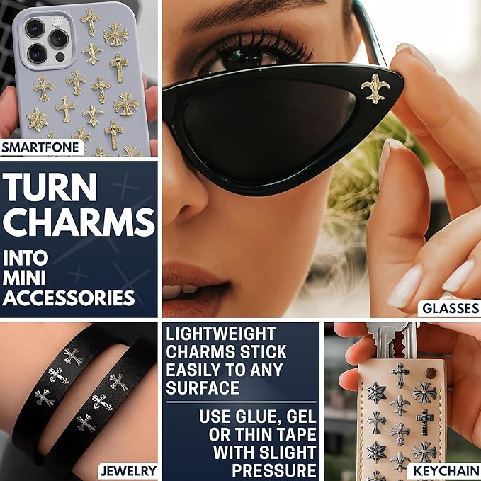 Silver and Gold Cross Nail Charms – 240 Pcs Cross Charms for Nails Crafted from Acrylic & Alloy, Long-Lasting Metallic Shine – Easy-to-Use Nail Decorations for Home, Salon & Holiday Manicure Ideas