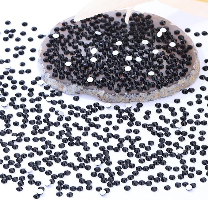 Black Flatback Rhinestones, Glass Rhinestones for Nail Art and Craft, Glue Fix, Loose Crystal Gemstones(Black, SS8, 2880pcs, 2.3-2.5mm)