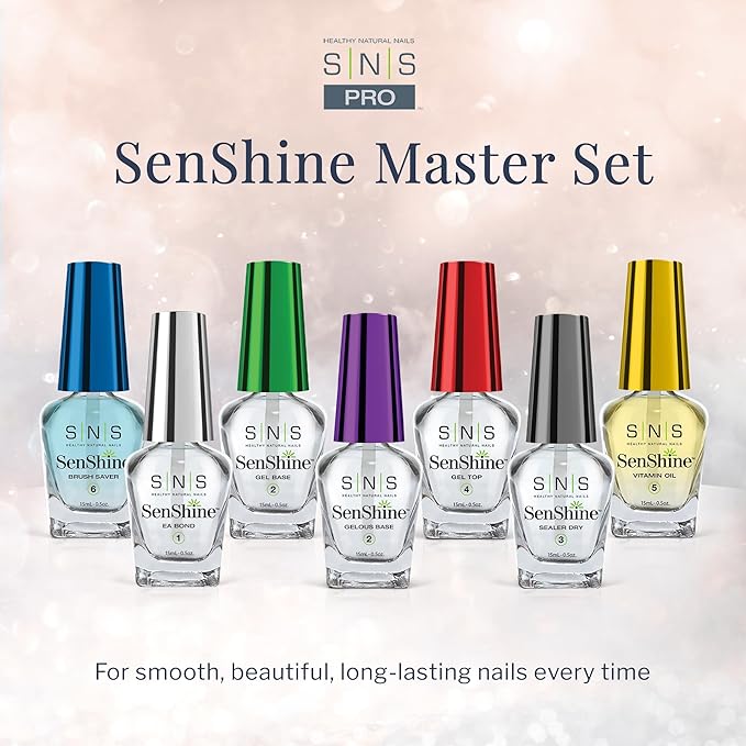 SNS SenShine Base Coat Nail Polish for Nail Dip Powder Set, 7 Pack - Long-Lasting & Fast-Drying Nail Strengtheners Gel Base - Low-Odor Dipping Powder Polish - 0.5 FL OZ