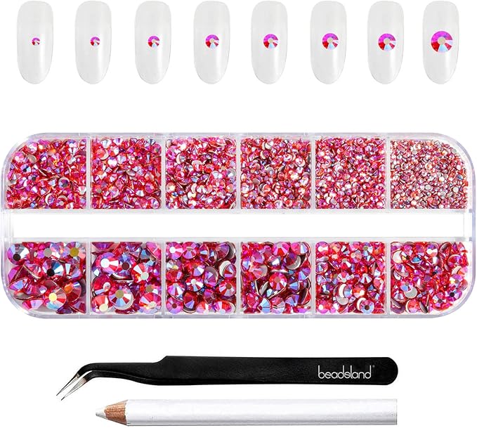 Beadsland Rhinestones for Makeup,8 Sizes 2500pcs Orange AB Flatback Rhinestones Face Gems for Nails Crafts with Tweezers and Wax Pencil,Hyacinth AB,SS4-SS30