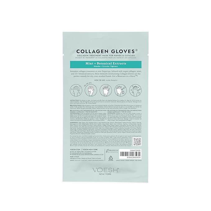 VOESH Collagen Gloves, Vegan Hand Masks, Peppermint, 3 Pack, Moisturizing Hand Mask, Lotion Gloves, Hydrating Gloves, Hand Care, Spa Manicure Gloves, Dry Hand Treatment