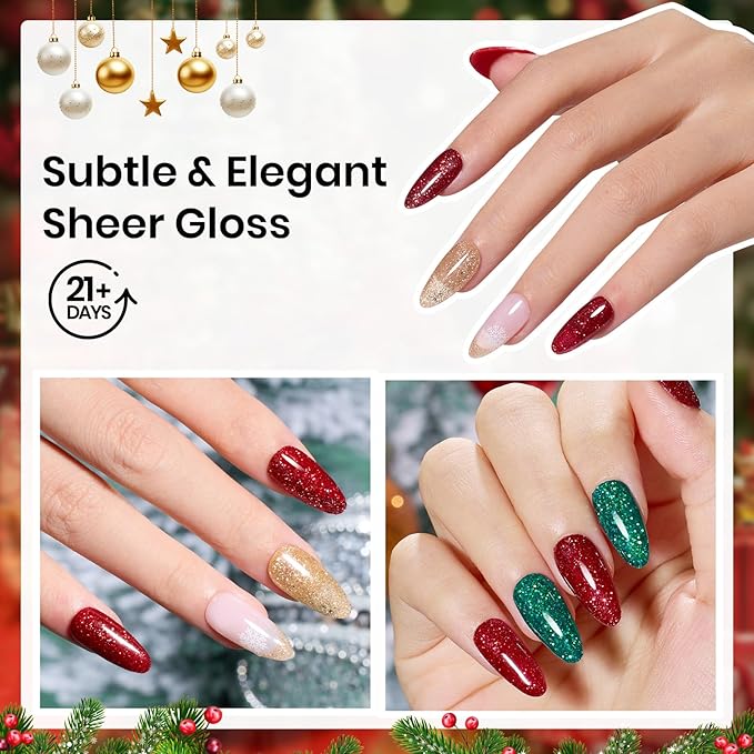Beetles Christmas Dip Powder Nail Kit, Winter Colors Red Green Glitter Golden Dipping Powder with Liquid Set and Tools for French Nail Art, Easy DIY Home Manicure Salon Merry Sparkle Collection