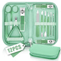 Manicure Pedicure Set, Nail Clipper Set for Men Women, Professional Manicure Kit Pedicure Kit, Nail Care Kit with Green Travel Leather Bag, Set 12 in 1