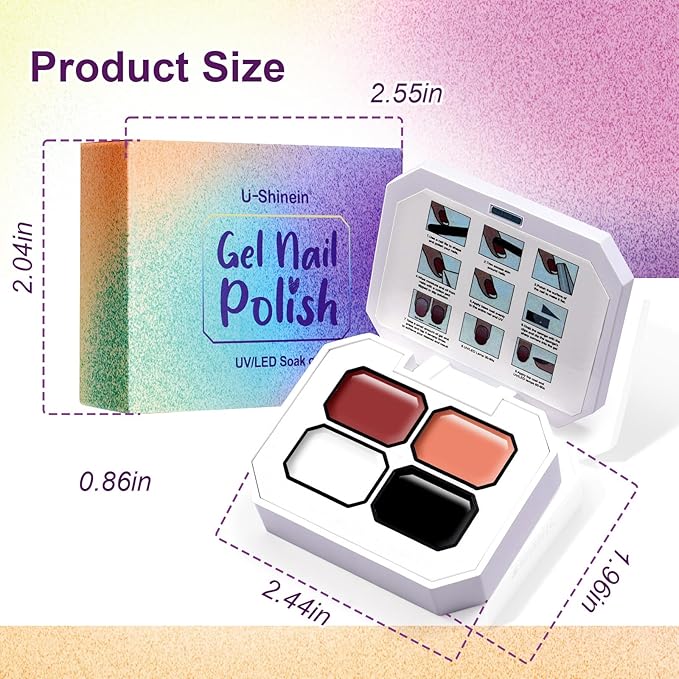 Gradient Painting Gel Set, 4 Colors Ombre Gel Nail Polish with 6 Aurora Multi-Purpose Brushes for Ombre Nails Aura Nails French Manicure Soak Off UV D Essentia