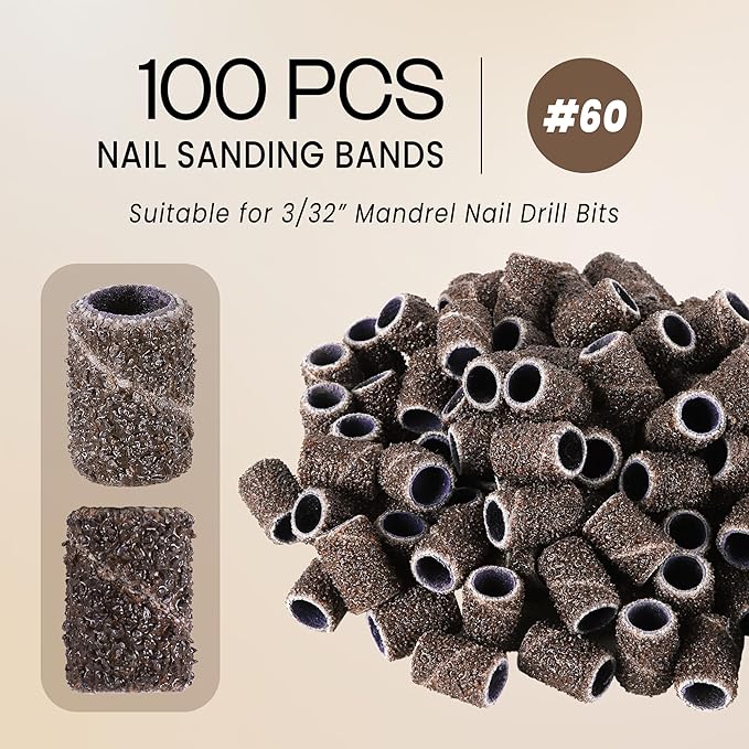 100 Pcs Large Nail Drill Bits Sanding Bands for Nail Drill – Nail File for Acrylic Nail Gel Manicures Pedicure PANA Nail Drill Bits (Sanding Bands Variation 01) (60 Grit, Large Brown)