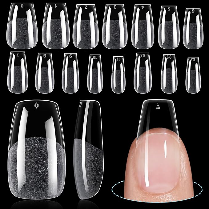 TOMICCA Medium Coffin Nail Tips, 240Pcs Half Matte Nail Tips, 15 Sizes Gel Nail Extension Tips Set, Full Cover Pre Shaped Acrylic Fake False Nails for Beginner and Professional DIY Nail Salon
