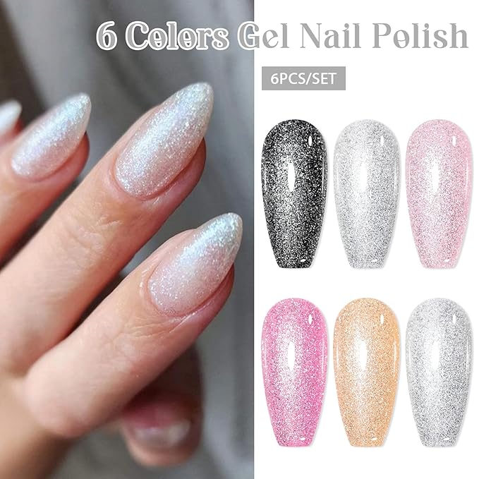 MEET ACROSS 6Pcs Gel Nail Polish with Glitter Gel Top Coat, Nude Pink Neutral Color Skin Tone Soak Off UV/LED Gel Polish Manicure Gift For Women 5 Colors